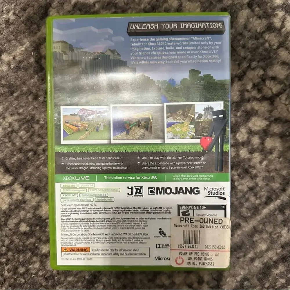 Microsoft Xbox 360 Edition Minecraft No Manual Video Game Tested and Works